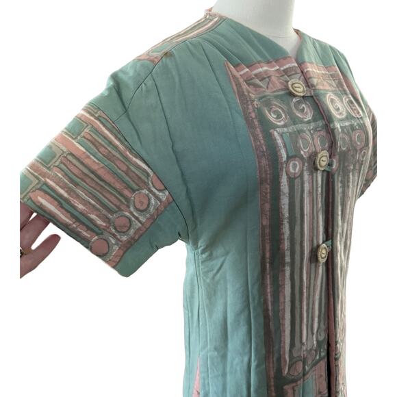 OOAK Quilted Patterened Retro green top jacket short sleeves button front medium - Picture 9 of 11